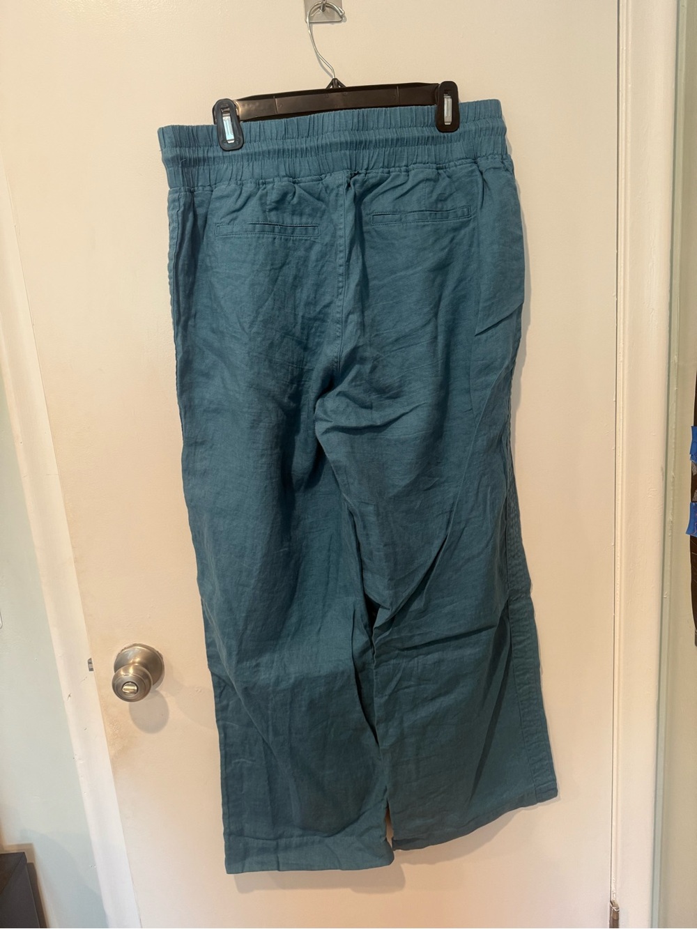 Quince Linen Teal Drawstring Wide-Leg Pants - inseam 30 - Picture 4 of 6